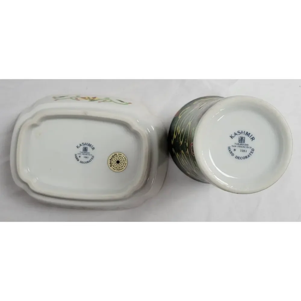 Kashmir Takahashi San Franscisco 1981 Hand Decorated Rectangular Bowl and Cup